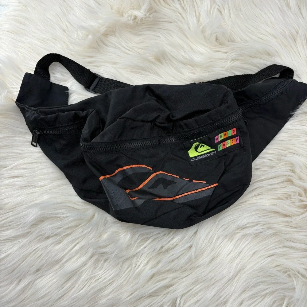 Vintage Quicksilver XL Fanny Pach Black Neon‎ Surf Preppy